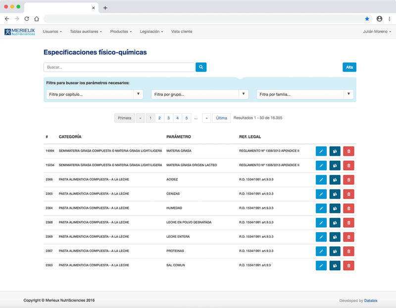 Screenshot of the application view of Merieux NutriSciences - Alimentación