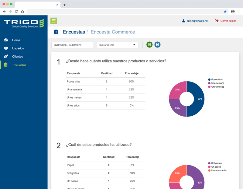 Screenshot of the application view of Trigo Qualitaire Ibérica - Survey